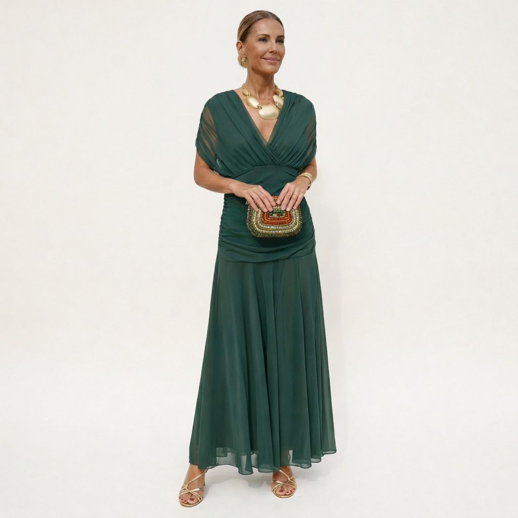 Velora™ | Langes V-Ausschnitt Floral Kleid