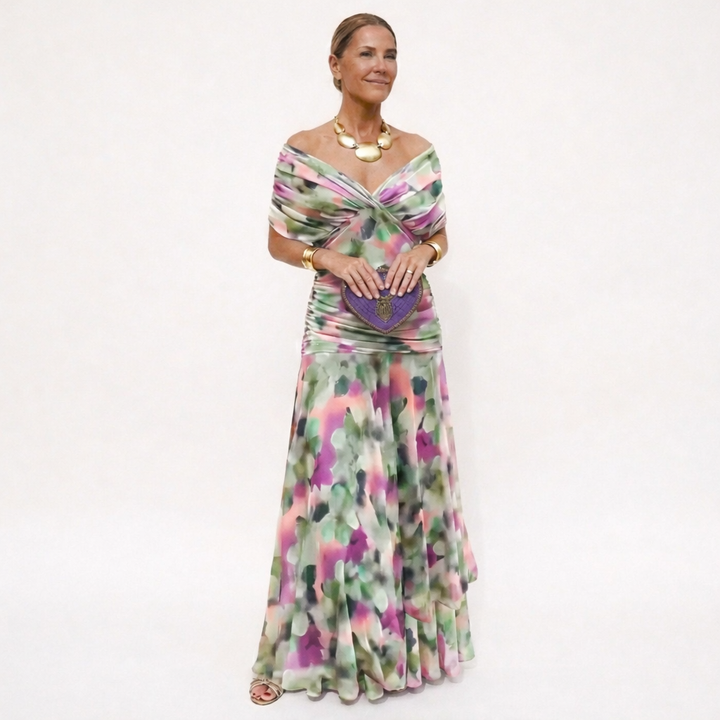 Velora™ | Langes V-Ausschnitt Floral Kleid
