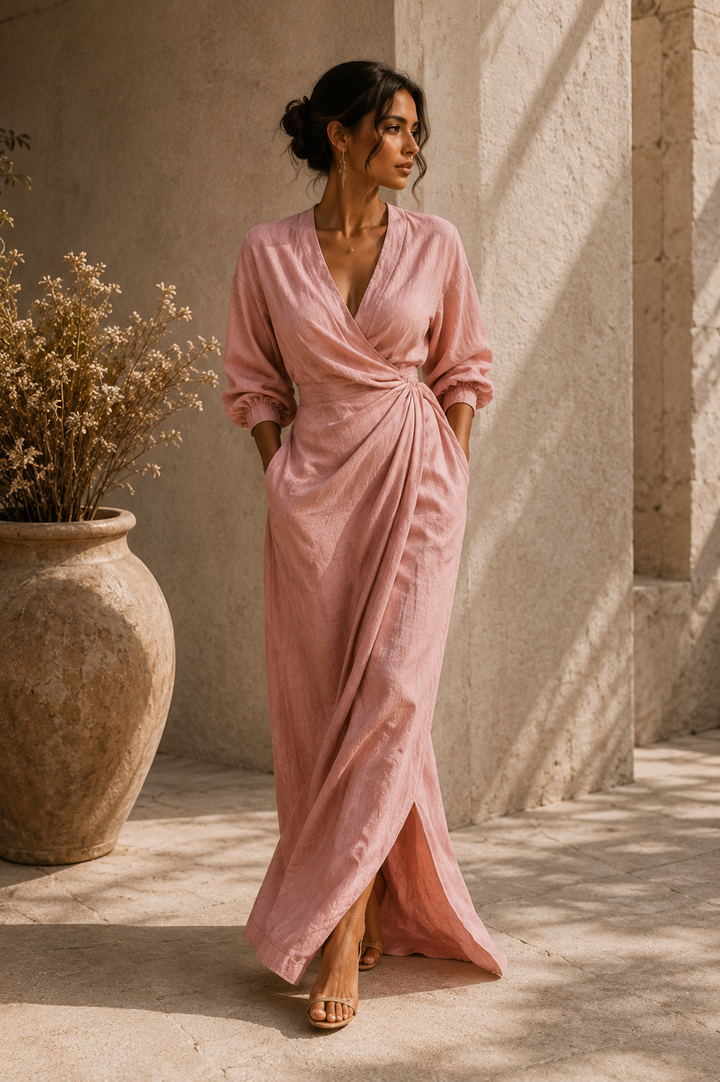 Savenora | Rosa Maxi Kleid V-Hals