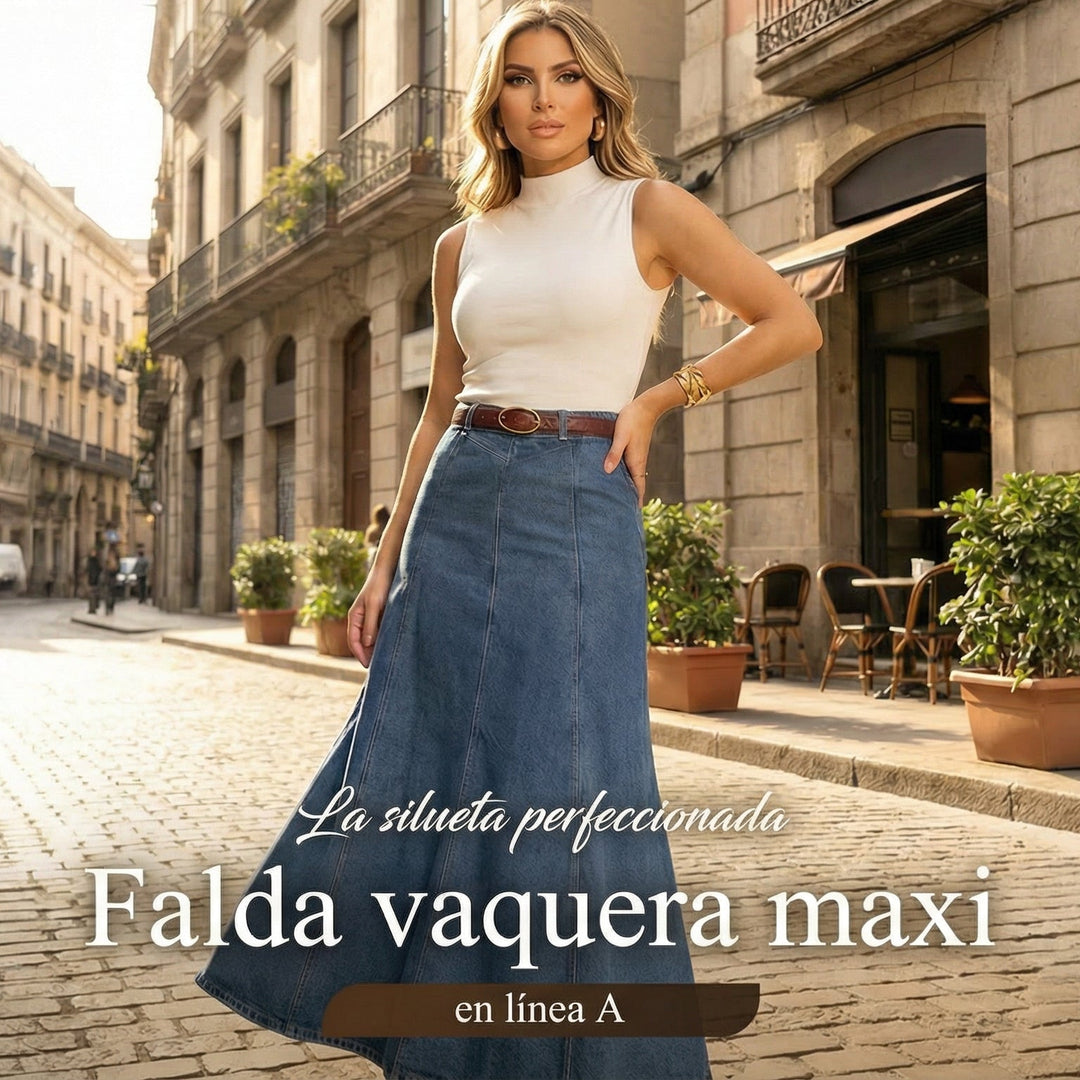 Mía - Hochtaillierter Denim-Midirock