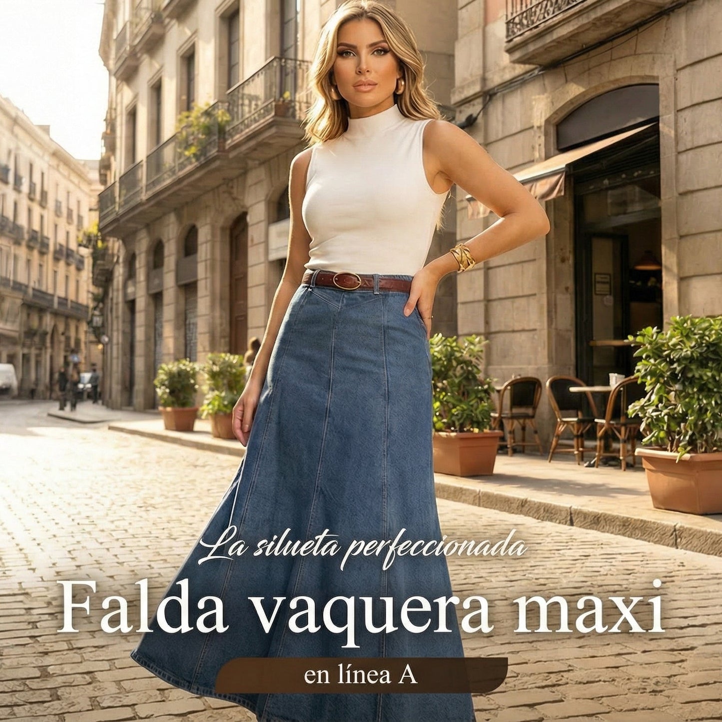 Mía - Hochtaillierter Denim-Midirock