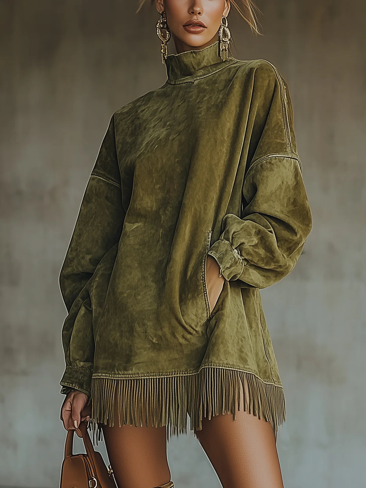 Janine™ - Langärmeliges Fransen-Minikleid