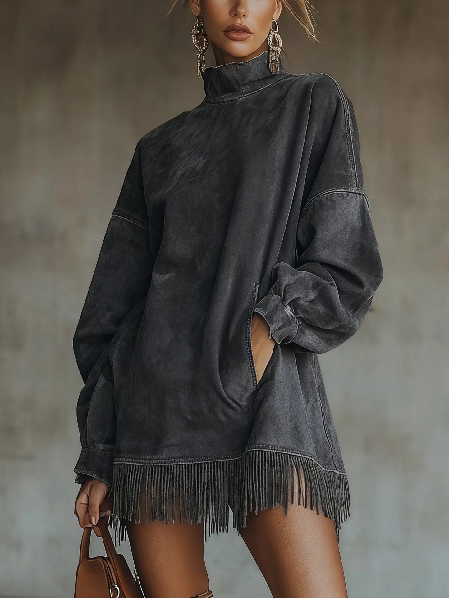 Janine™ - Langärmeliges Fransen-Minikleid