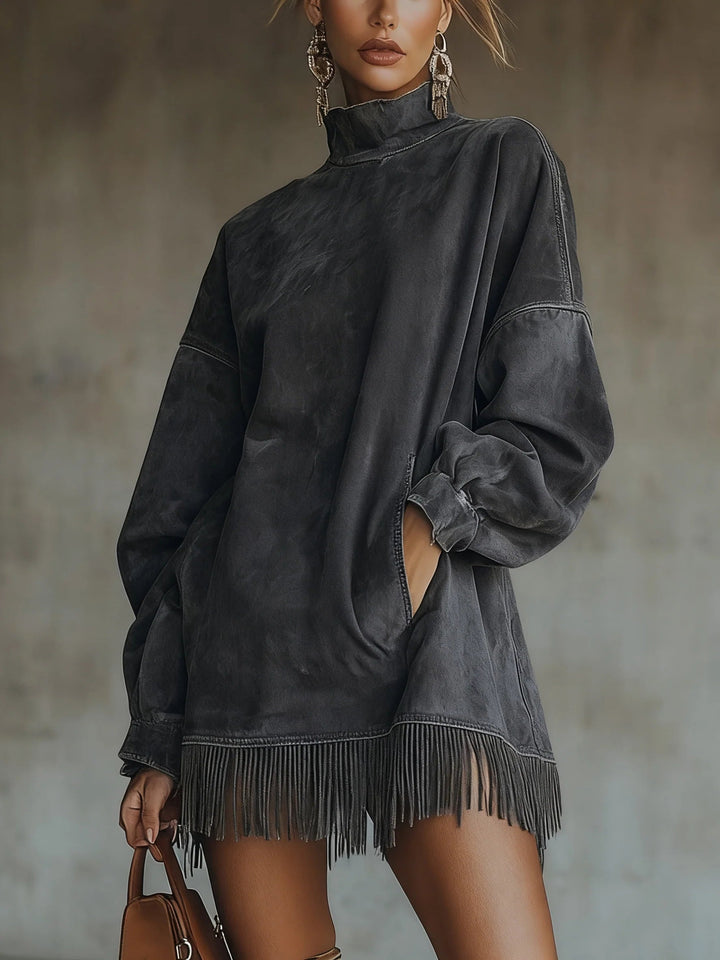 Janine™ - Langärmeliges Fransen-Minikleid