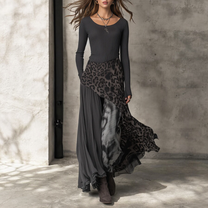 Fena™ - Langes Kleid mit Leopardenmuster-Details