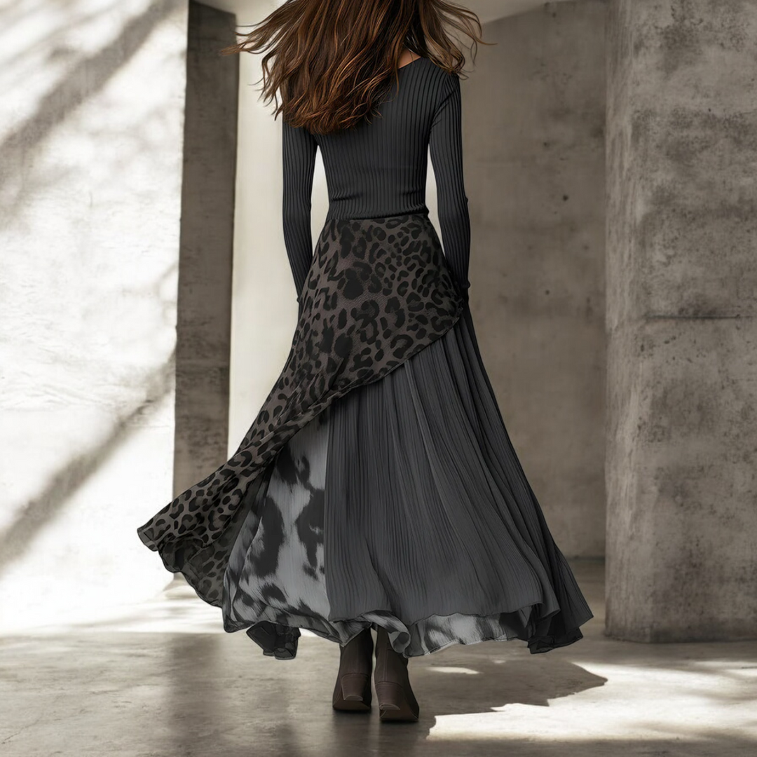 Fena™ - Langes Kleid mit Leopardenmuster-Details