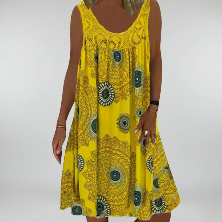 Breezia™ – Damen Ärmelloses Sommerkleid mit Print und Spitzenakzenten