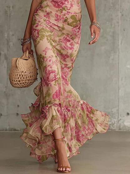Mae | Maxikleid mit nostalgischem Rosenmuster und Puffärmeln