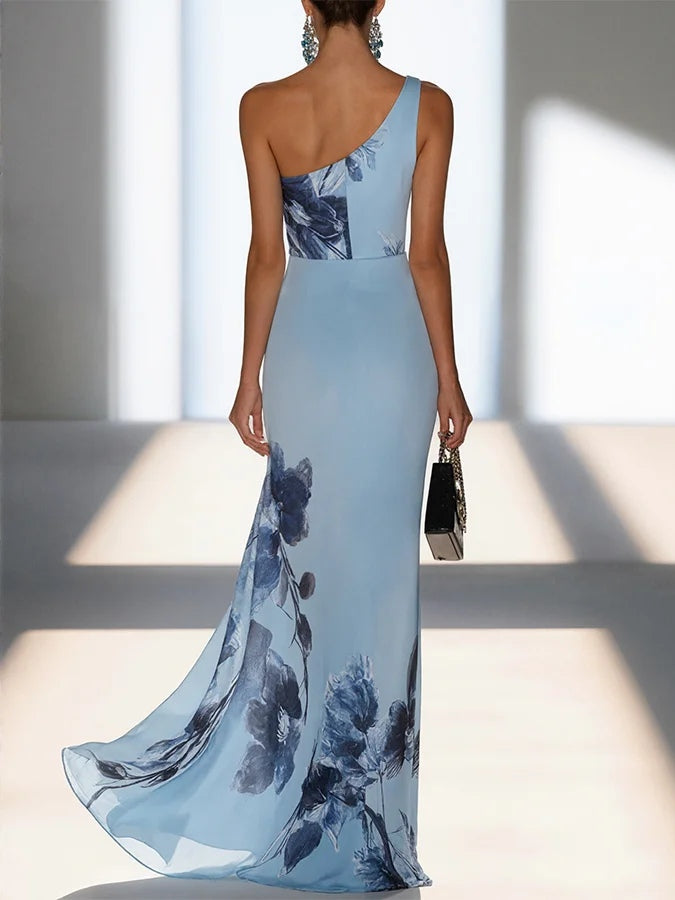 Victoria | Satin-Print Off-Shoulder Maxikleid