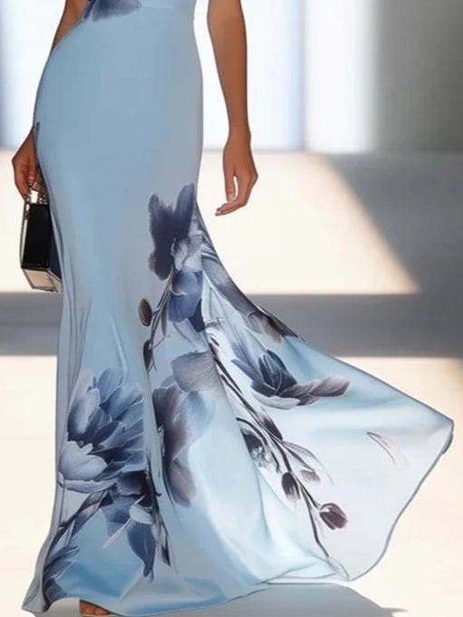 Victoria | Satin-Print Off-Shoulder Maxikleid