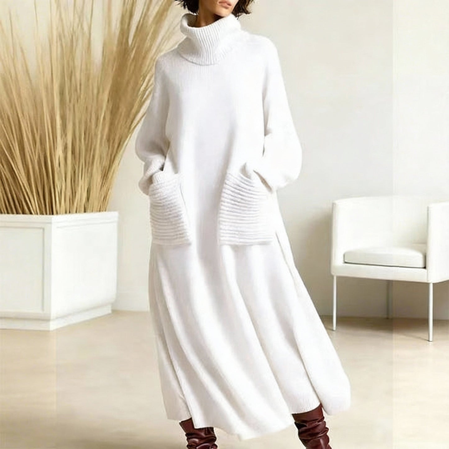 Glenda™ - Damen Oversized Strickkleid mit Rollkragen