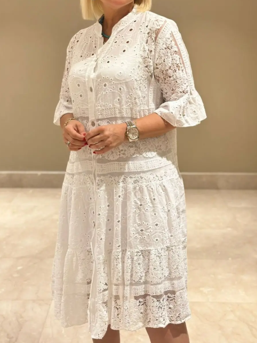 Emberly™ – Besticktes Kleid mit Knopfleiste und lockerem Sitz