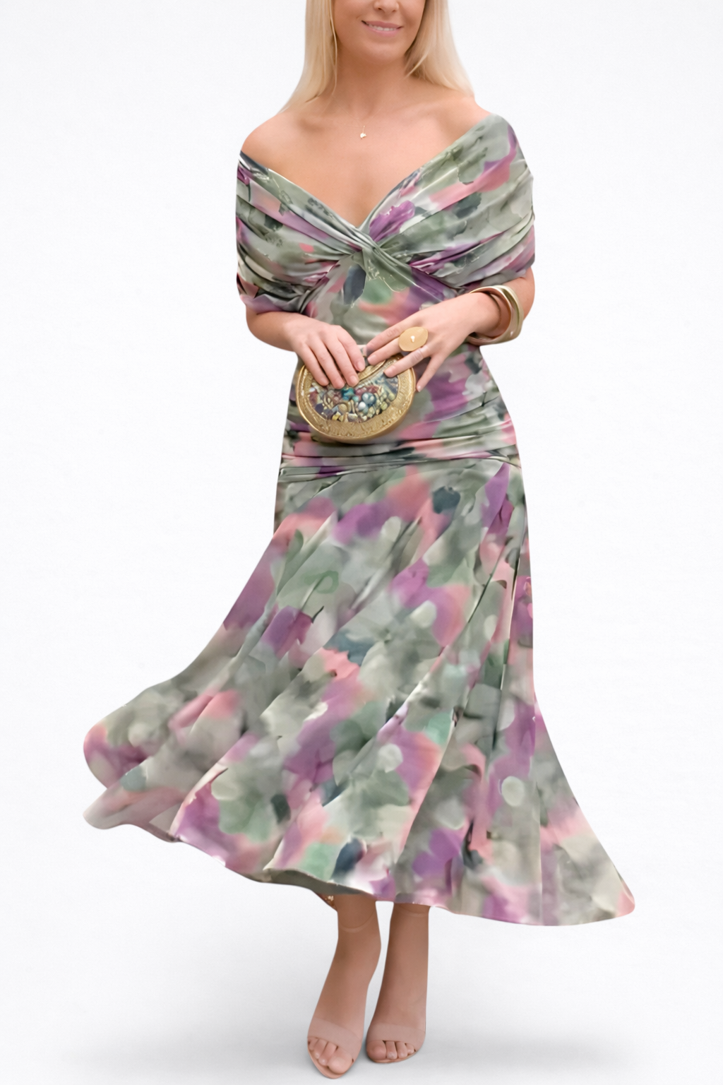 Velora™ | Langes V-Ausschnitt Floral Kleid