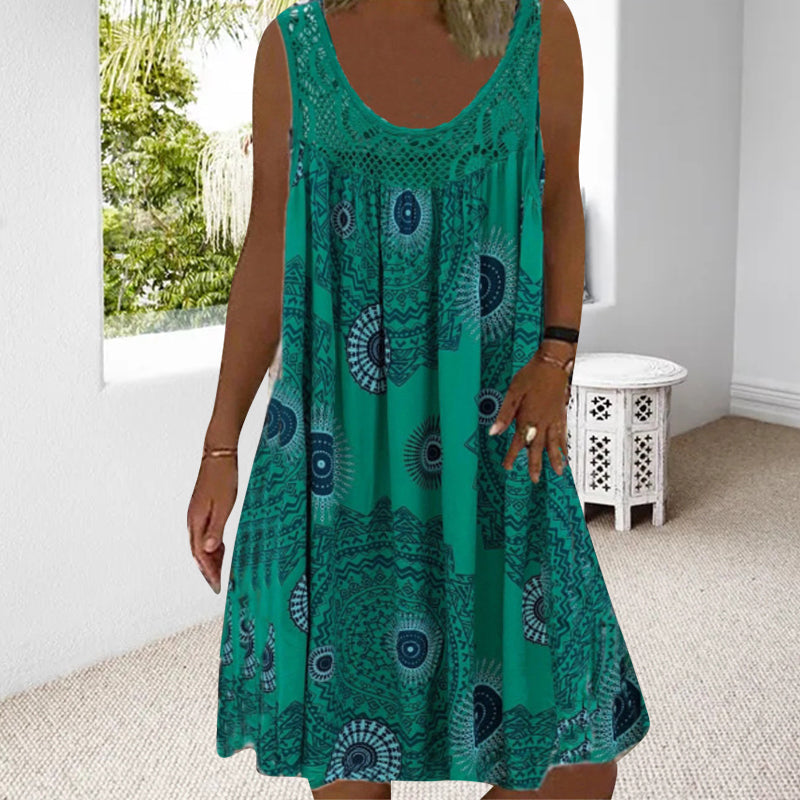 Breezia™ – Damen Ärmelloses Sommerkleid mit Print und Spitzenakzenten