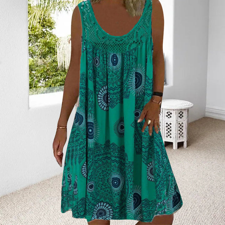Breezia™ – Damen Ärmelloses Sommerkleid mit Print und Spitzenakzenten