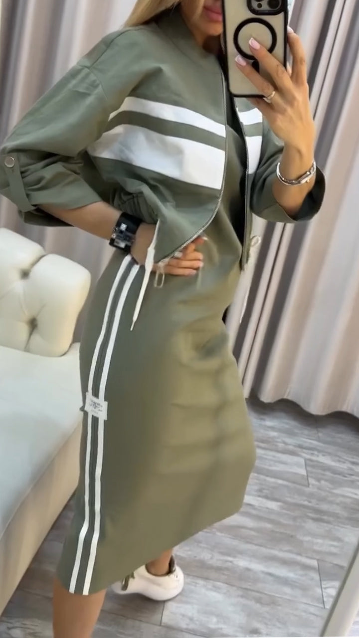 Feyra™ - Elegantes und Lässiges Damen-Set mit Rundhalsausschnitt-Kleid und passender Jacke