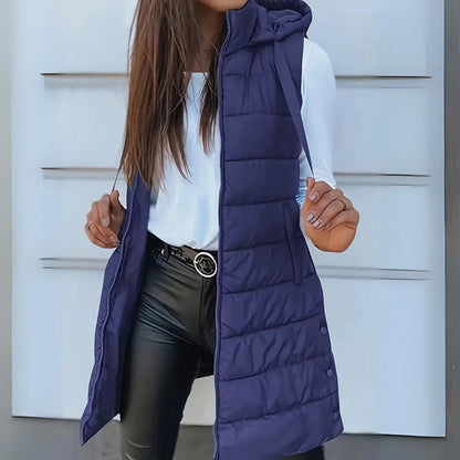 Sophia™ | Lange Steppweste mit Hoodie