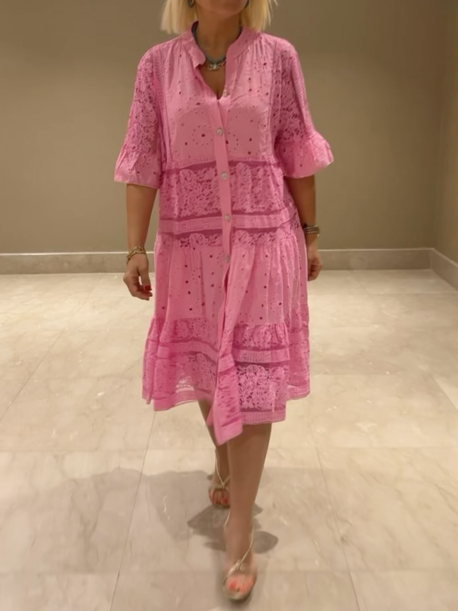Emberly™ – Besticktes Kleid mit Knopfleiste und lockerem Sitz