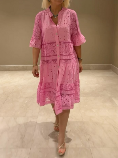 Emberly™ – Besticktes Kleid mit Knopfleiste und lockerem Sitz