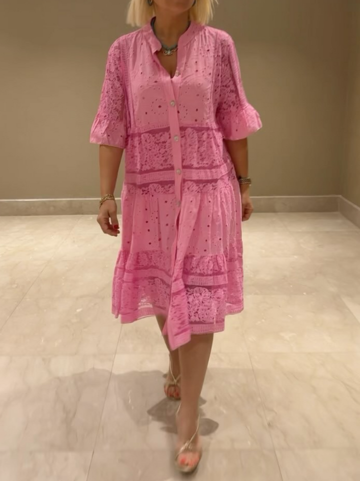 Emberly™ – Besticktes Kleid mit Knopfleiste und lockerem Sitz