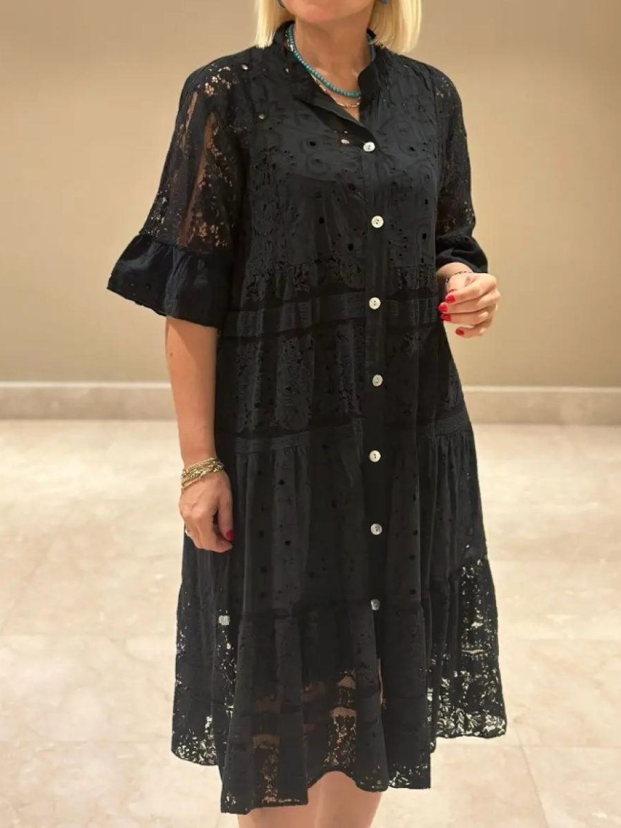Emberly™ – Besticktes Kleid mit Knopfleiste und lockerem Sitz