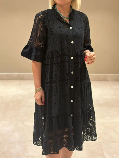 Emberly™ – Besticktes Kleid mit Knopfleiste und lockerem Sitz