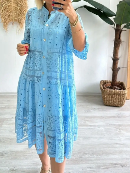 Emberly™ – Besticktes Kleid mit Knopfleiste und lockerem Sitz
