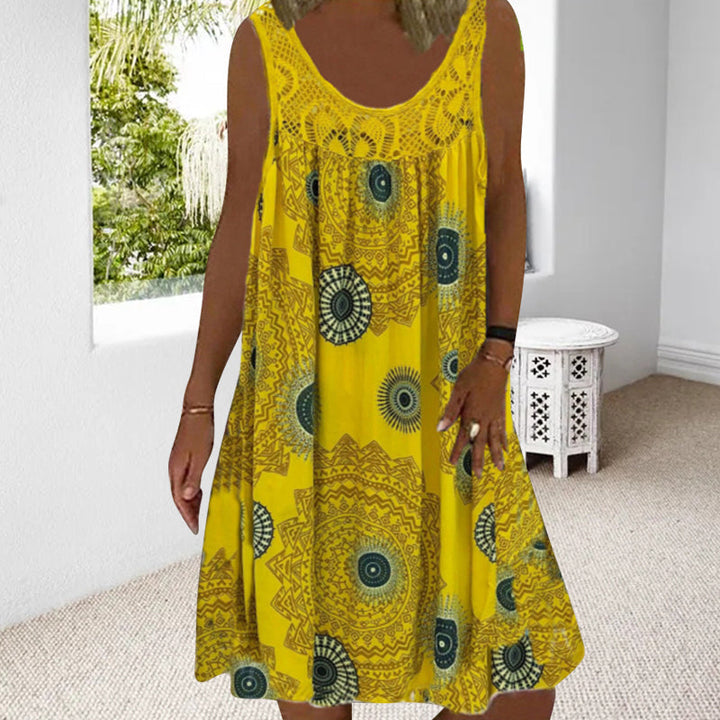 Breezia™ – Damen Ärmelloses Sommerkleid mit Print und Spitzenakzenten