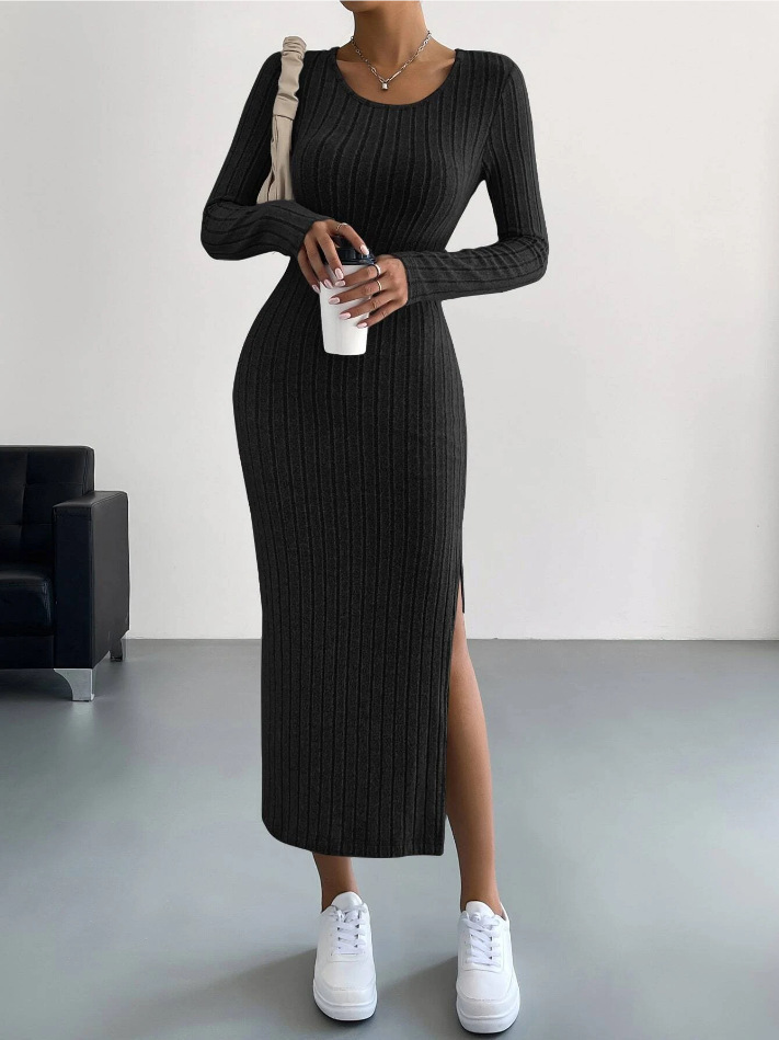 Luxe™ - Rippstrick Bodycon-Kleid mit langen Ärmeln