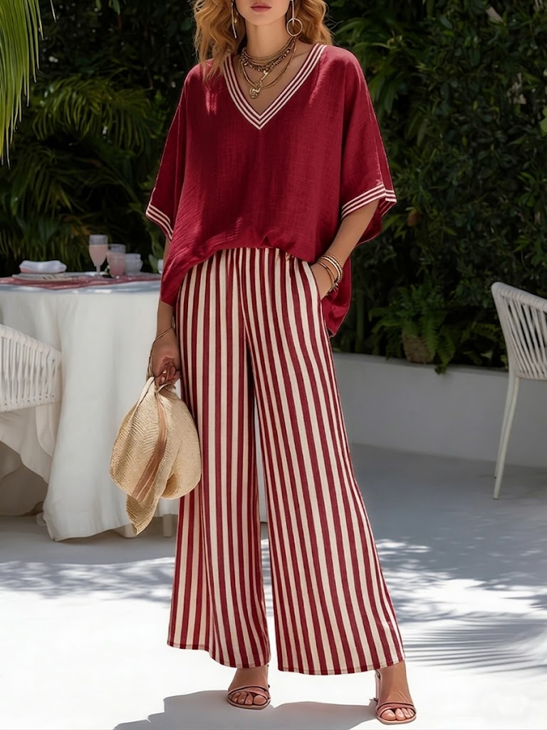 Sommerfeld | Damen Leinen-Set mit Streifenmuster