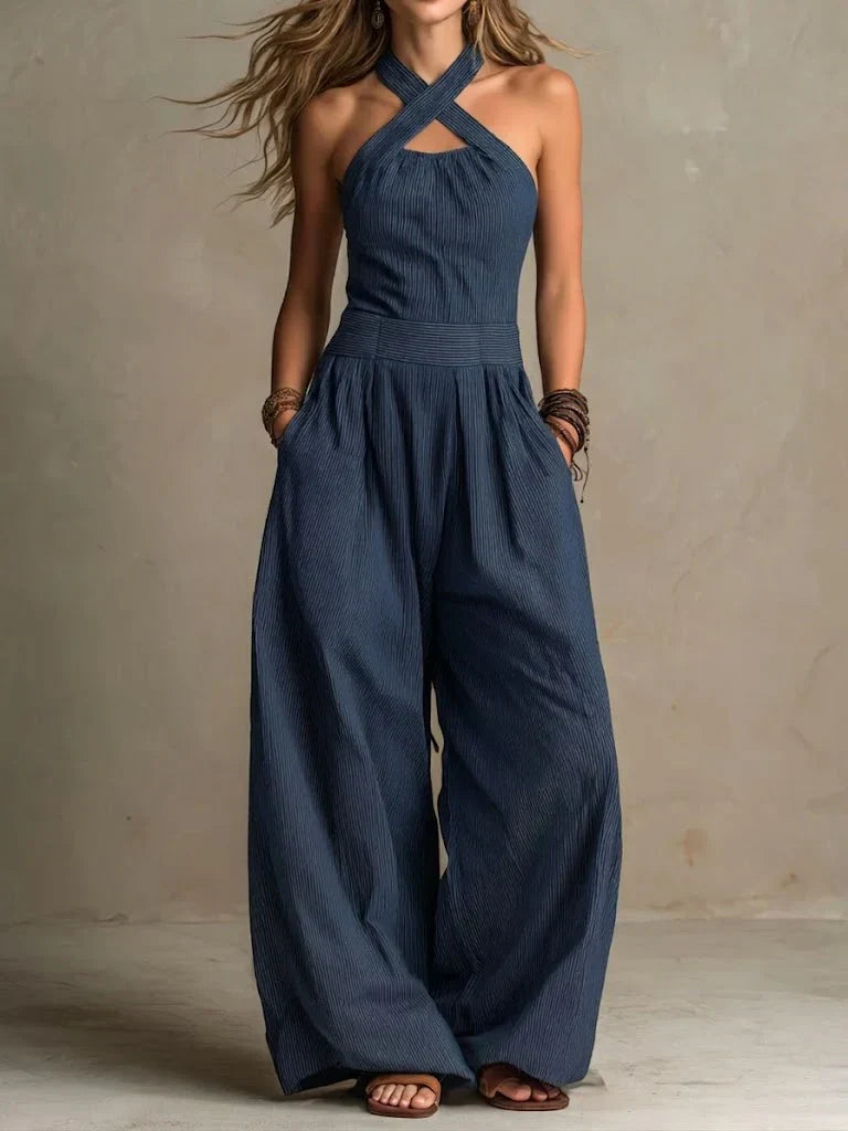 Savenora | Elegante Jumpsuit aus Leinen und Baumwolle mit Kreuz-Ausschnitt