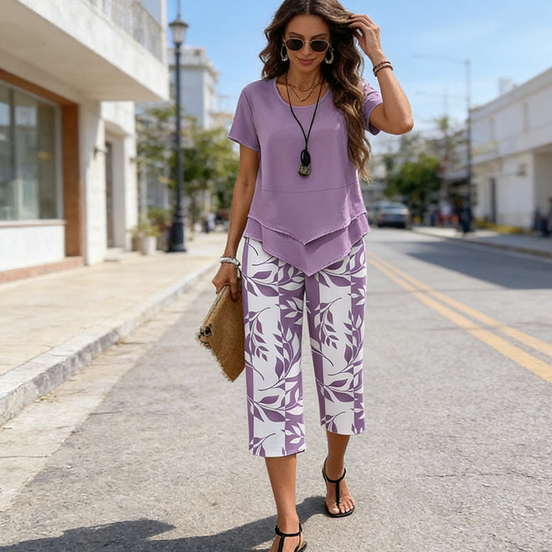 Sommerfeld | Zweiteiliges Set mit asymmetrischem Top und bedruckter Hose