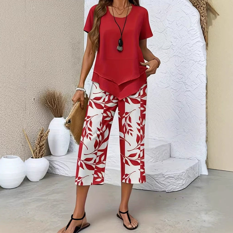 Sommerfeld | Zweiteiliges Set mit asymmetrischem Top und bedruckter Hose